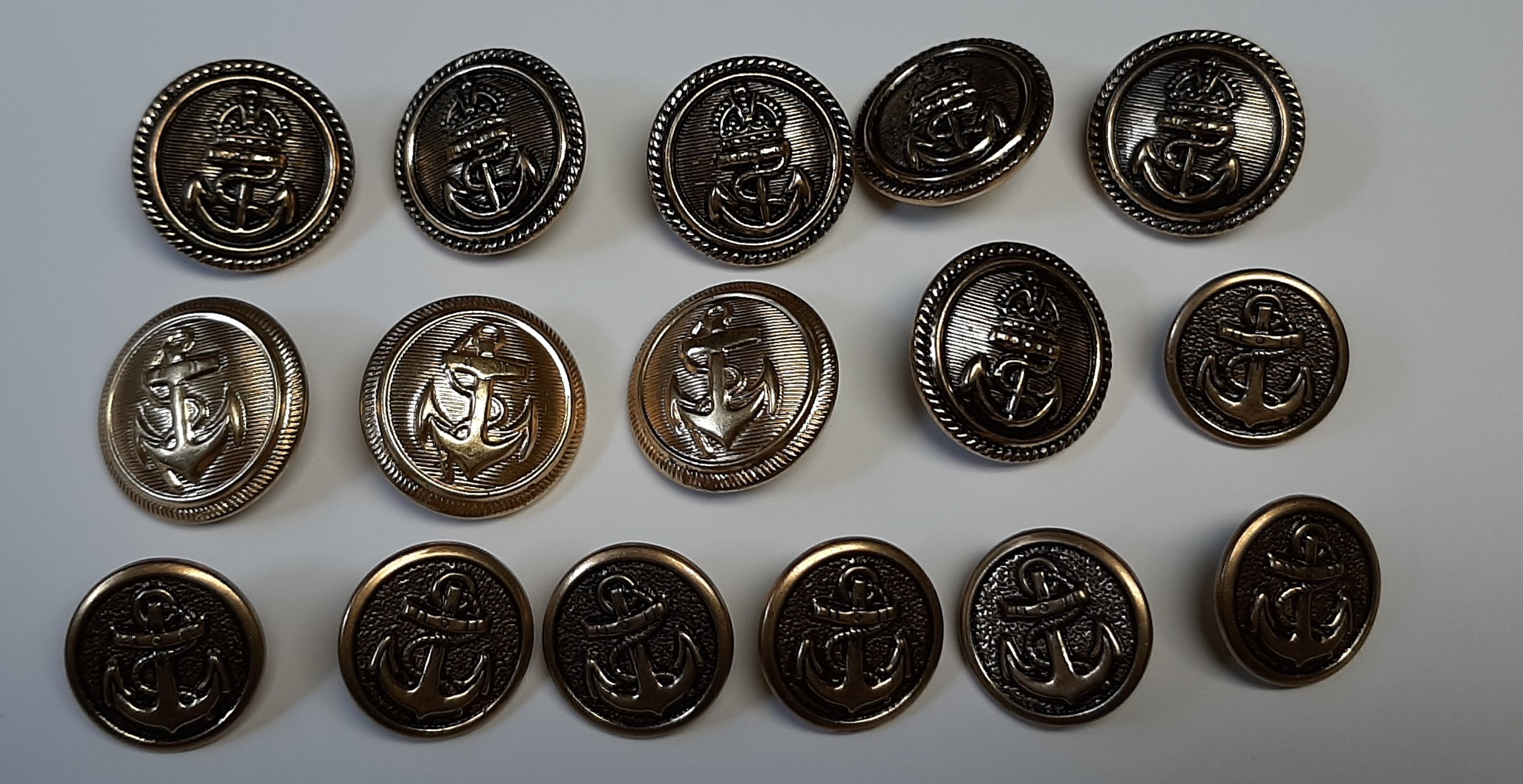 Naval Buttons, Gold, Set of 16