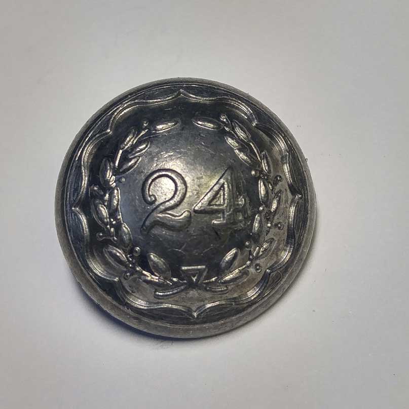 24th Regiment, Pewter, Domed, 13/16" - Click Image to Close
